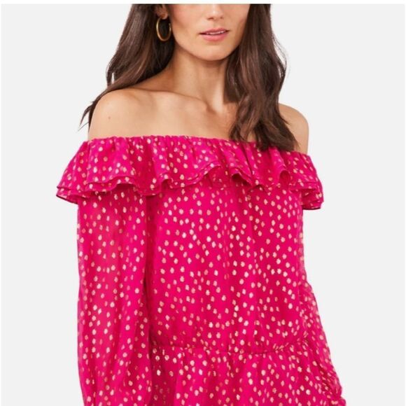 Vince Camuto Tops - Vince Camuto Womens Foil Chiffon Blouse Pink XS